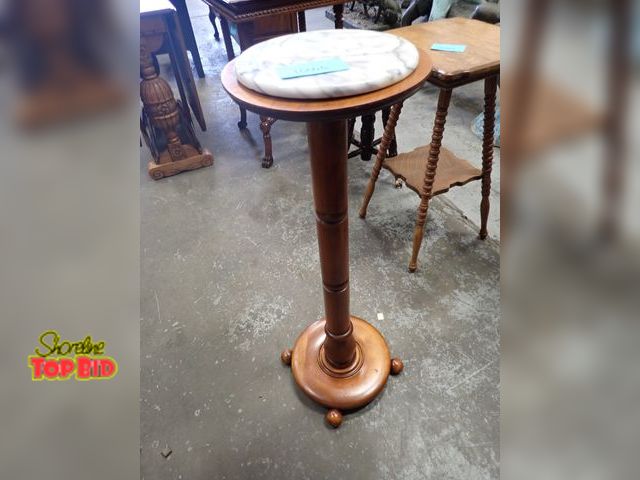 Lot 59-10066 - Victorian Pedestal Plant Stand with Marble Disc Top 35" tall includes Many 78 RPM Records(Not Pictur...