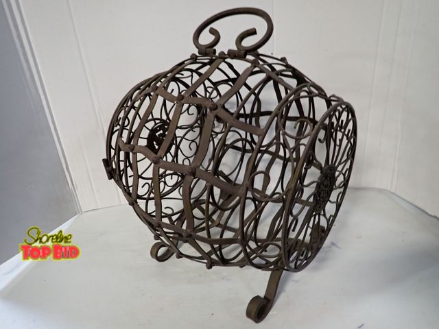 Lot 59-10259 - Vintage Wrought Iron Barrel Wine Rack Holds 7 to 8 Wine Bottles, Rustic Vintage, Country French, 20"...