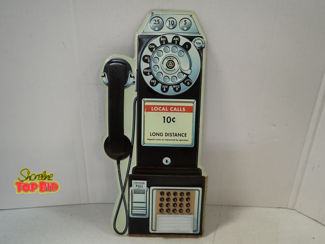Lot 59-43465 - Metal Tin Wall Hanging Sign, Vintage Style 1950s Public Payphone