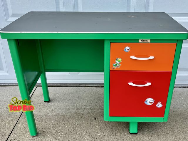 Lot 59-83052 - Custom painted with Super Mario decals desk.  This desk is a must for any Mario fan!