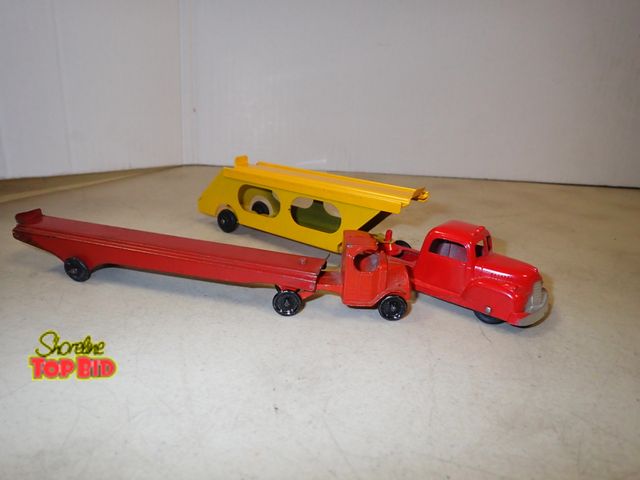 Lot 59-41816 - 2ea. Tootsie toy trucks &amp; trailers 9" long