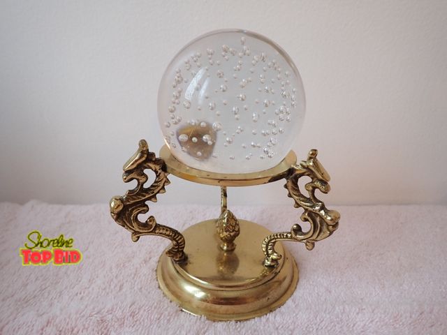 Lot 59-43428 - Vintage Godinger Controlled Bubble Glass Ball on an Ornate Brass Dragon Stand