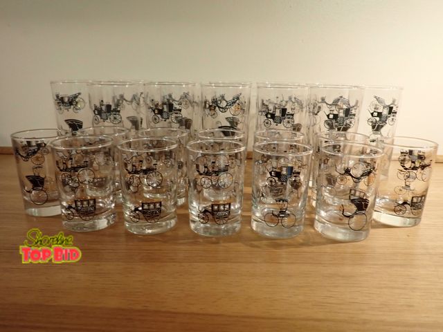 Lot 59-39614 - Set of 24 MCM Libbey Curio Carriage Design Highball and Whiskey Glasses, Set of 12 of each