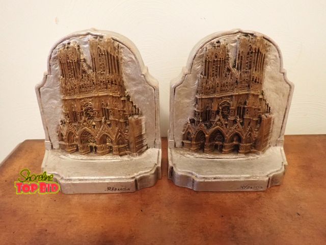 Lot 59-43477 - Pair of Vintage Rhemis Notre Dame Cathedral Bookends