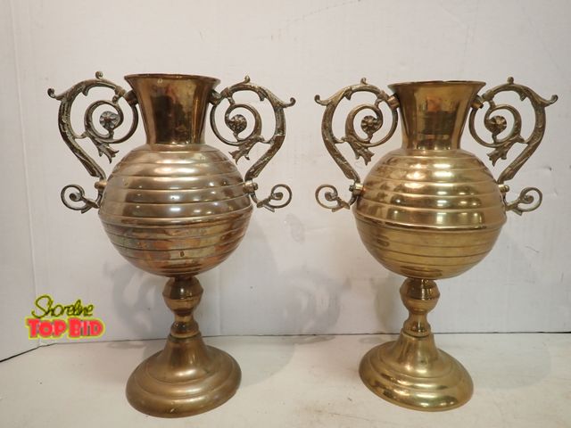 Lot 59-14364 - Pair of Vintage Ornate Brass Vases or Urn, 20th Century Spanish Craftsmanship, known as "EL Bronce d...