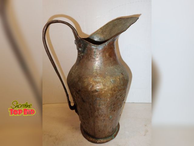 Lot 59-14573 - Antique Ca. 1900 Middle-Eastern Hand-Forged Water Carafe 13 1/4" tall Heavy Gauge Solid Copper, Stil...