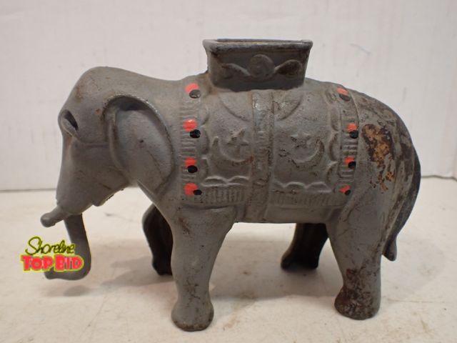 Lot 59-14499 - Antique Cast Iron Elephant Still Coin Bank by A.C. Williams 1912-1934, 4 3/4" tall x 6 1/2" long