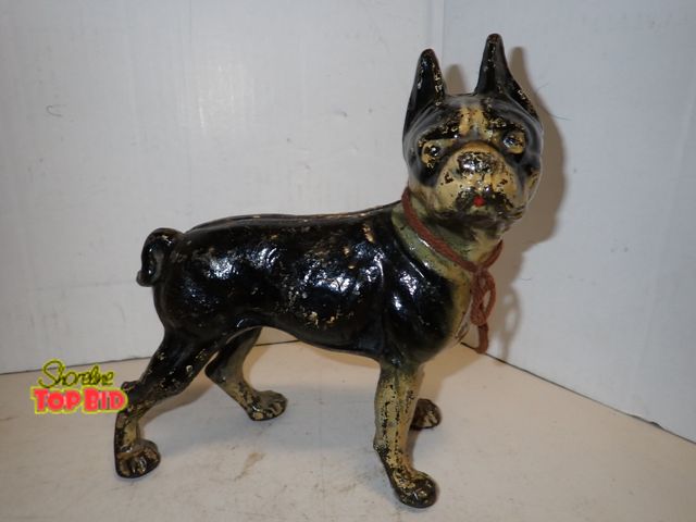 Lot 59-14294 - Antique Cast Iron Boston Terrier Dog Doorstop 9 1/2" tall x 8" long