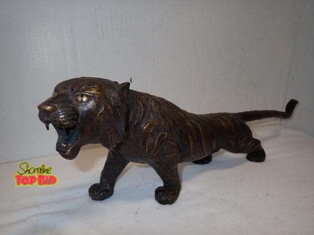 Lot 59-14100 - Antique Japanese Bronze Okimono of a Tiger dating from Meiji period, glass eyes, 6 1/2" x 18 1/2"