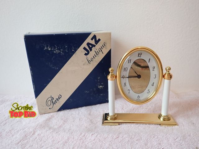Lot 59-43549 - Vintage JAZ Table Clock Gold-Tone Frame, Paris with Original Box