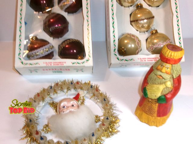 Lot 59-74573 - Vintage Christmas Lot - Santa Figurine signed by Artist.  Christmas ornaments Made in USA