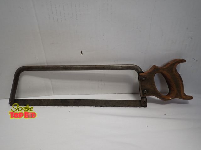 Lot 59-10390 - Antique H. Wilson Butcher Meat/Bone Saw with Steel Bar &amp; Copper Blade, Wooden Handle 18" long, G...