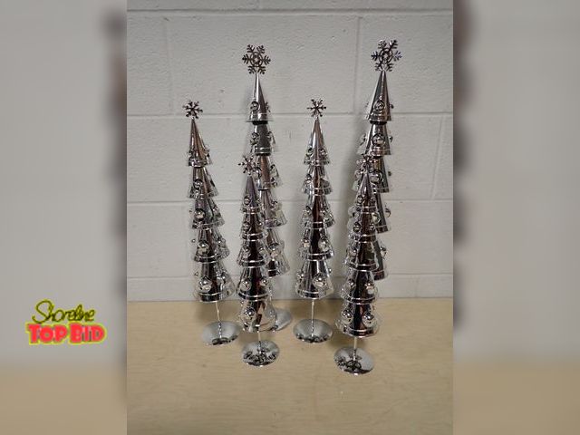 Lot 59-41047 - Set of 6 Silver Metal Tiered Christmas Tree with Bells Tabletop Decoration
