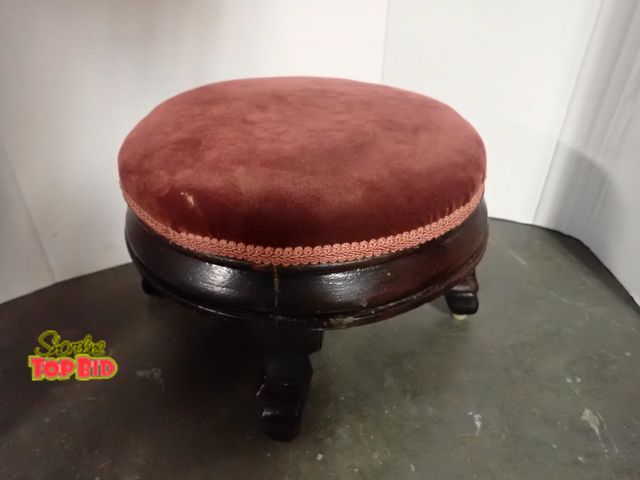 Lot 59-10042 - Victorian Round Foot Stool with Velvet Upholstery