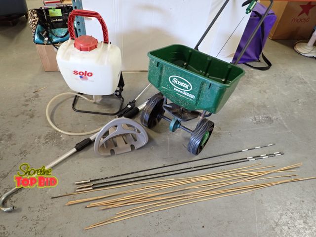 Lot 59-20082 - Gardner's Special Backpack Liquid Sprayer Solo Brand Untested, Scott's Speedy Green 2000 Spreader, a...