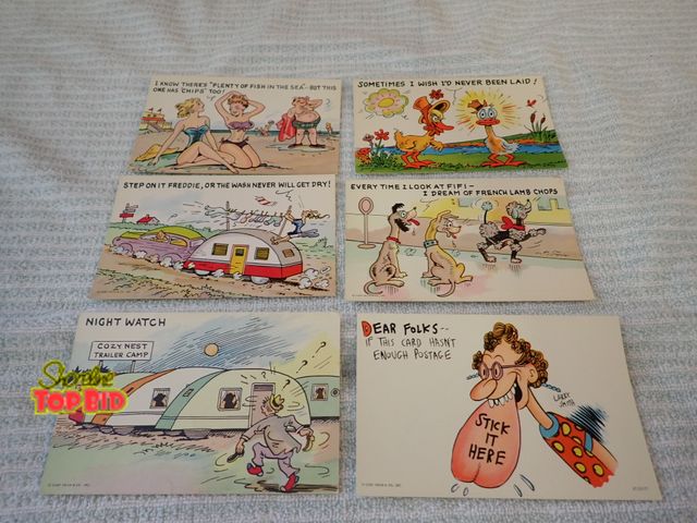 Lot 59-21411 - (6) 1940s Mid-Century Comical Unused Postcards