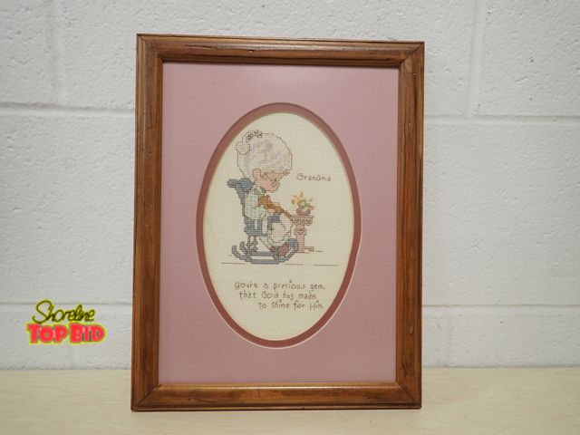 Lot 59-33177 - Vintage Framed Precious Moments Cross Stitch "Grandma" You're a Precious Gem that God has Made to Sh...
