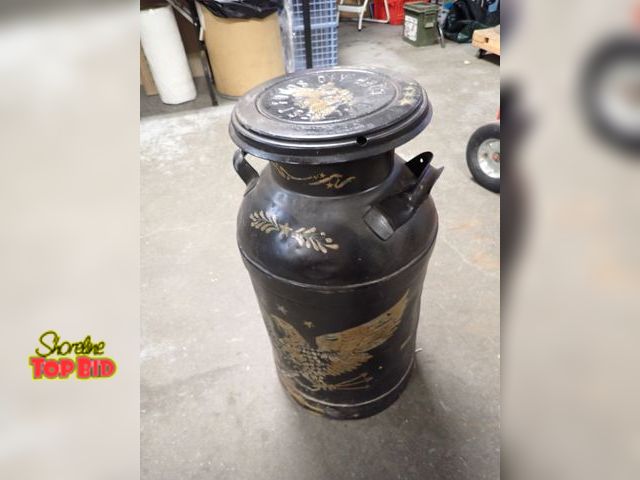 Lot 59-10016 - Vintage Painted Milk Can with Lid Eagle Decor by Raritan Valley Farm New Jersey