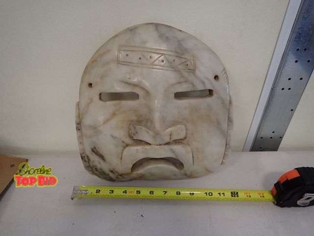 Lot 59-30039 - Hand Carved Vintage Mayan, Incan or Aztec Mask with Grim Sad Face 12" x 12"
