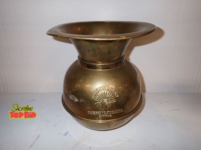 Lot 59-14312 - Vintage Redskin Brand Brass Spittoon 10 1/2" x 9 1/2" dia