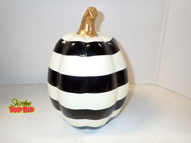 Lot 59-43433 - Fall Black, Gold and White Pumpkin Decor Ceramic 9.8" x 7.2"