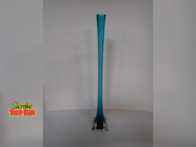 Lot 59-24256 - Vintage 1960s Tall Turquoise Teal Art Glass Soliflore Bud Vase, Excellent Condition - Beautiful
