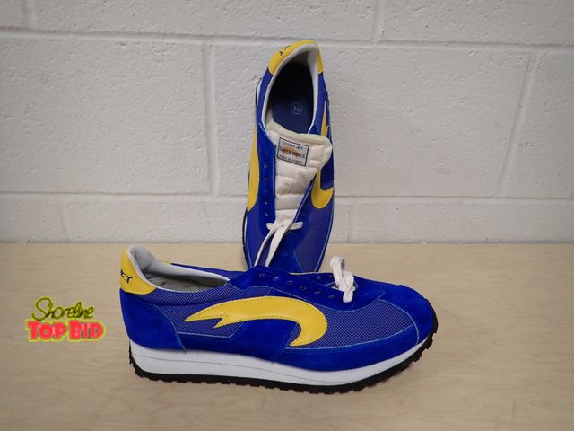 Lot 59-45109 - New Old Stock Blue and Yellow Econo-Jet Super Wides Athletic Shoes Size 8 1/2 with Distinct Yellow S...