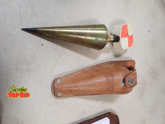Lot 59-41226 - Vintage Brass Lietz 18oz Plumb Bob &amp; Leather Holster