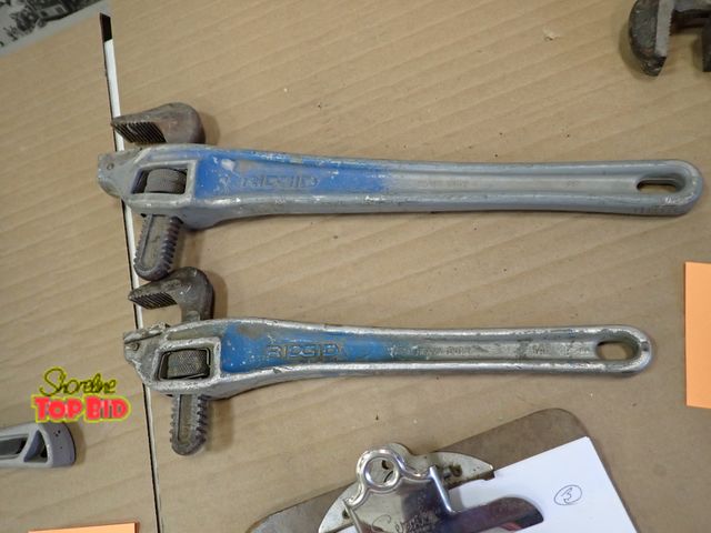 Lot 59-43746 - Aluminum Lightweight Pipe Wrenches by Ridgid No. 14 &amp; 18 with Offset Head, Heavy Duty