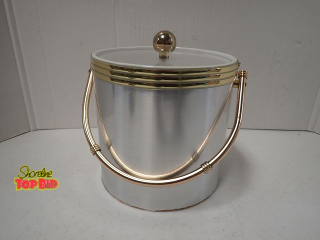 Lot 59-21307 - Vintage Brushed Silver and Gold-Tone Insulated Ice Bucket, Mid-Century Barware