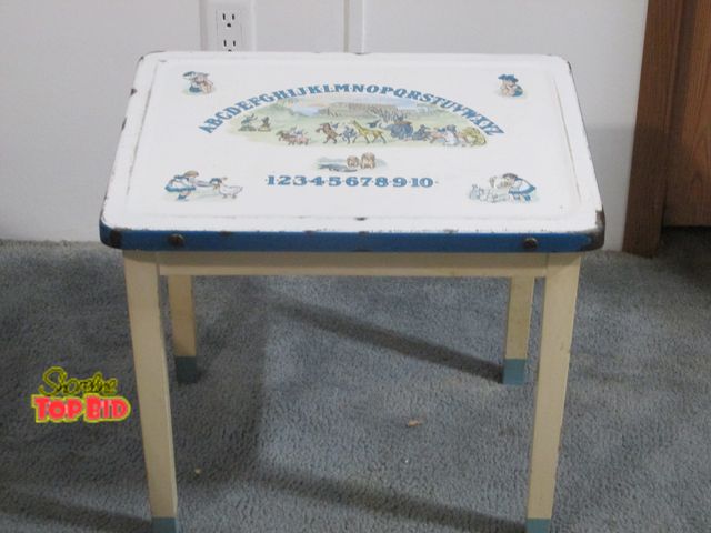 Lot 59-10097 - Antique play/learning table for young children, has the alphabet and numbers 1-10  on the tabletop. ...