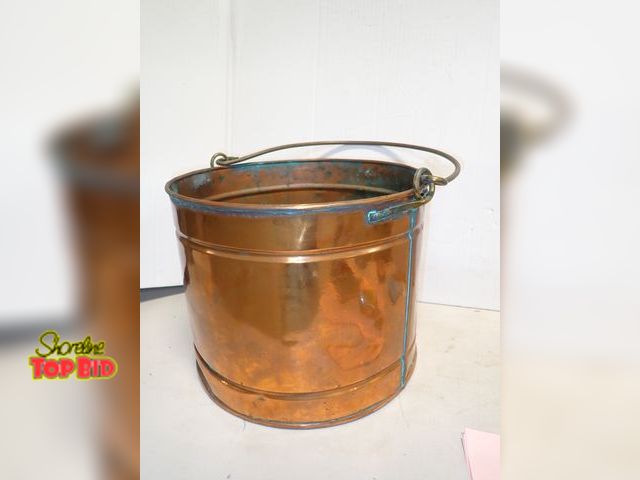 Lot 59-14669 - Ca. 1890 Hand-Forged Antique Copper Large Pail with Dovetail Seam &amp; Rolled Top Edge, has Solid B...
