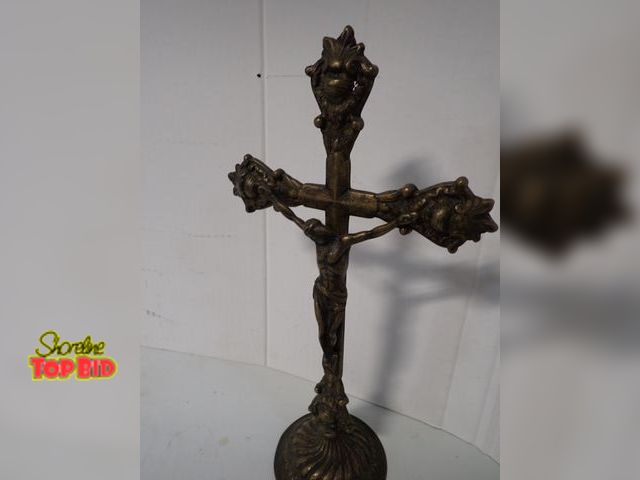 Lot 59-10345 - Antique Bronze Standing Crucifix 15" tall