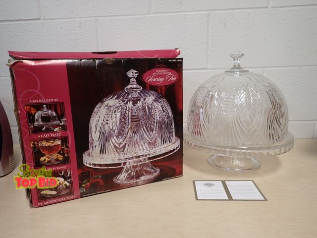 Lot 59-41020 - European 24% Lead Crystal Serving Trio Cake Plate, Punch Bowl or Appetizer Platter, Excellent Condit...