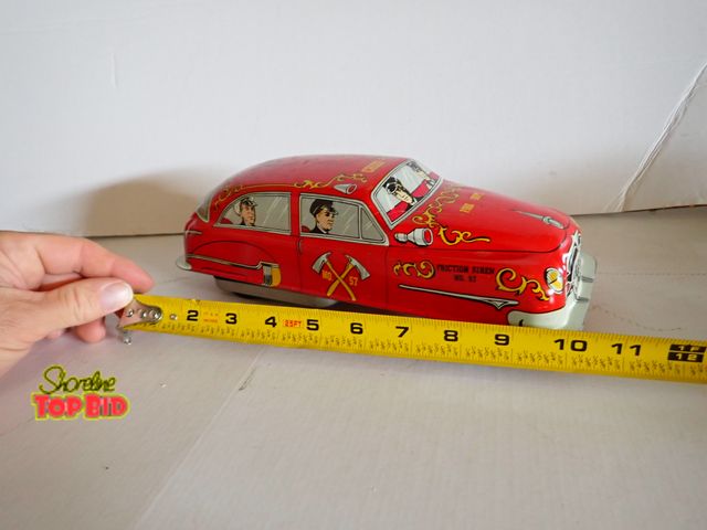 Lot 59-43132 - 10 1/2" Friction Powered Tin Toy No. 57 Fire Dept Made in USA by Metal Products Inc. Lupor New York,...