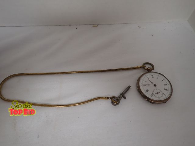 Lot 59-21172 - Antique Key Wound 19th Century Swiss Cylinder Pocket Watch with Chain &amp; Key. Ca. Date 1970-1890,...