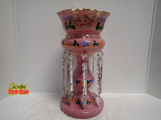 Lot 59-14051 - Antique Victorian Mantel Luster; late 19th Century, Beautiful Hand Painted with Floral Motifs, Butte...