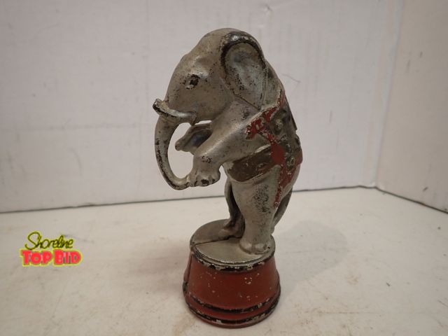 Lot 59-14513 - Antique Cast Iron "Circus Elephant on Tub" Still Bank by A.C. Williams Co. 1910s-1920s, 5 1/2" tall