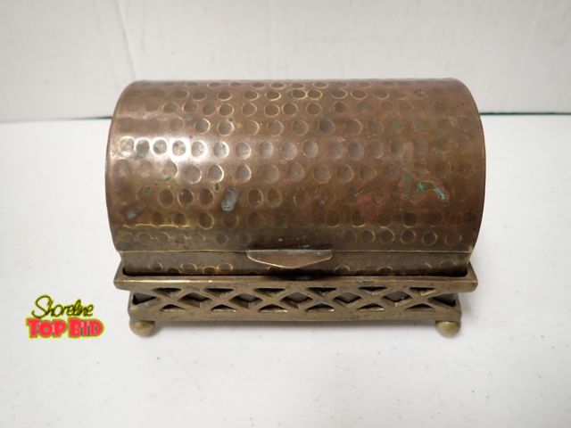 Lot 59-21061 - Vintage Hammered Metal Domed Trinket Box 4 1/2" x 6 1/2" x 4"