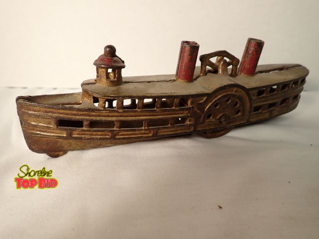 Lot 59-21163 - Antique 1912 A.C. Williams Cast Iron Steamboat Still Bank, Excellent Condition, 7 1/2" long x 2 1/2"...