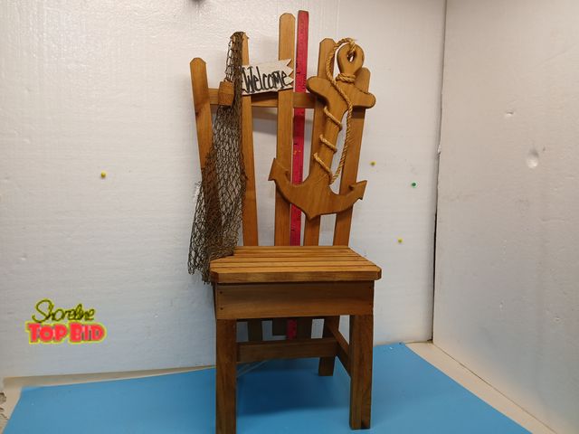 Lot 59-71002 - Other Nautical Wooden Fishing Chair Anchor Net Welcome Cottage Lake House Decor