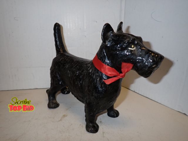 Lot 59-14296 - Antique Black Scottish Terrier Doorstop Cast Iron by Hubley, dates approx. from 1910 to 1940, 7 3/4"...