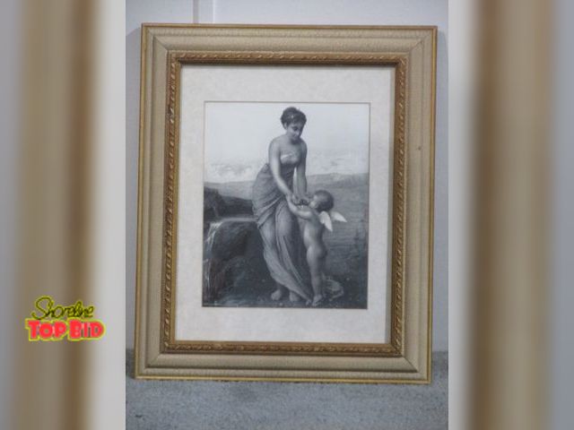 Lot 59-10139 - Vintage painting of a young woman and a cherub,14 1/2W x 17 1/2"T.