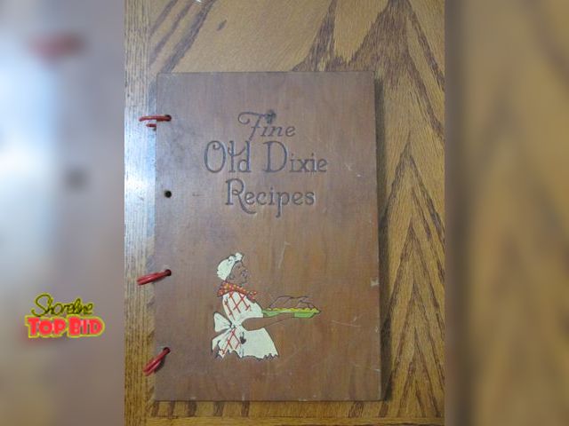 Lot 59-10123 - "Fine Old Dixie Recipes" Americana Southern Cookbook with 322 Old Dixie Recipes, has wood front and ...