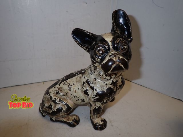 Lot 59-14292 - Antique Cast Iron French Bulldog Doorstop by Hubley, Very Heavy 7 3/4" tall x 6" long