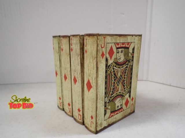 Lot 59-43446 - Set of 4 Playing Card Wood Book Box, Magnetic Close Secret Storage Boxes