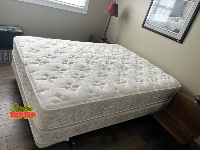 Lot 59-43000 - Queen Size Mattress and Boxspring with Metal Frame, Great Condition, Used in a Guest Bedroom, Smoke ...