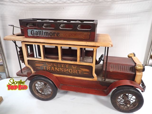 Lot 59-14188 - Vintage Wooden Truck Larkin &amp; Newton Anchor Biscuits Gallimore Double Decker Bus 27" long
