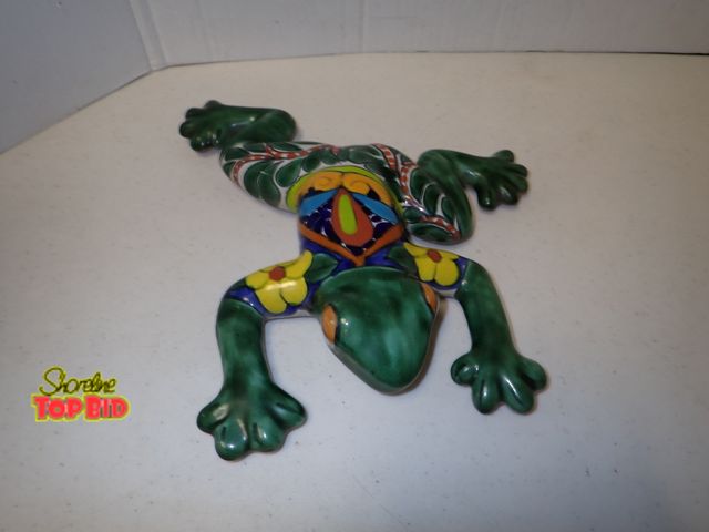 Lot 59-21077 - Handcrafted Green Mexican Talavera Ceramic Wall Frog with Vibrant Hand-Painted Floral and Geometric ...