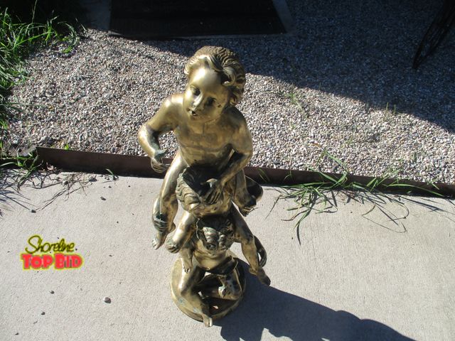 Lot 59-92009 - Antique bronze outside pond fountain three boys' bare butts i have worked to restore this spent almo...